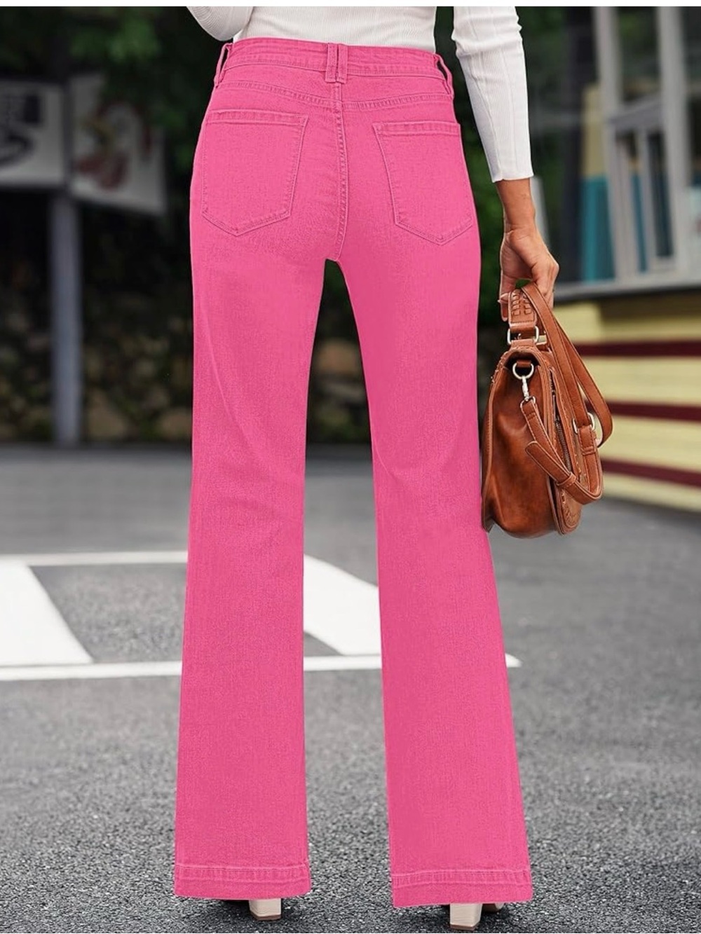 High-Rise Pink Flare Jeans for Women